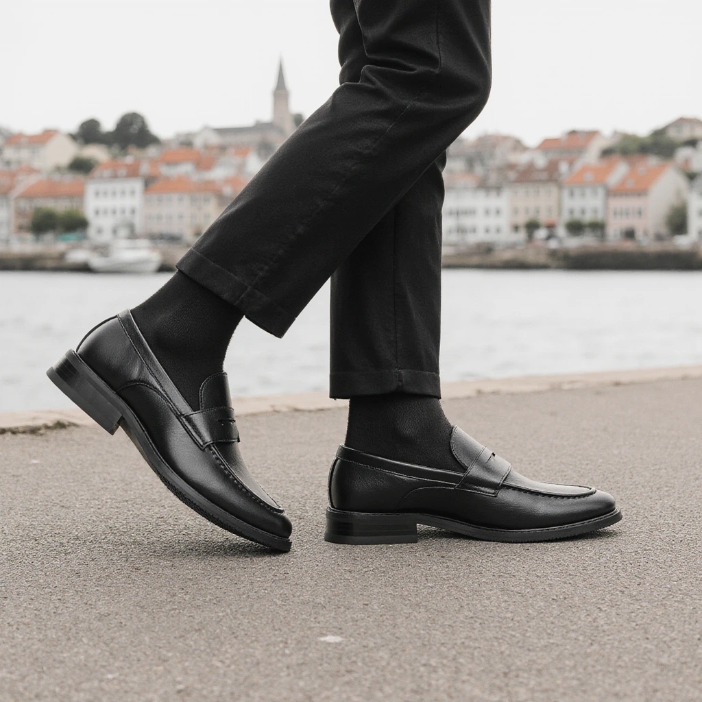 Leatherworking Classic - Mocasines Negros Clásicos para Hombre, Zapatos