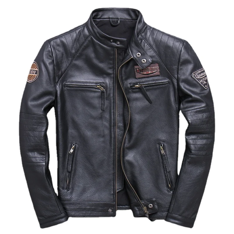Leather Work Jacket - Chaqueta de motorista de cuero genuino