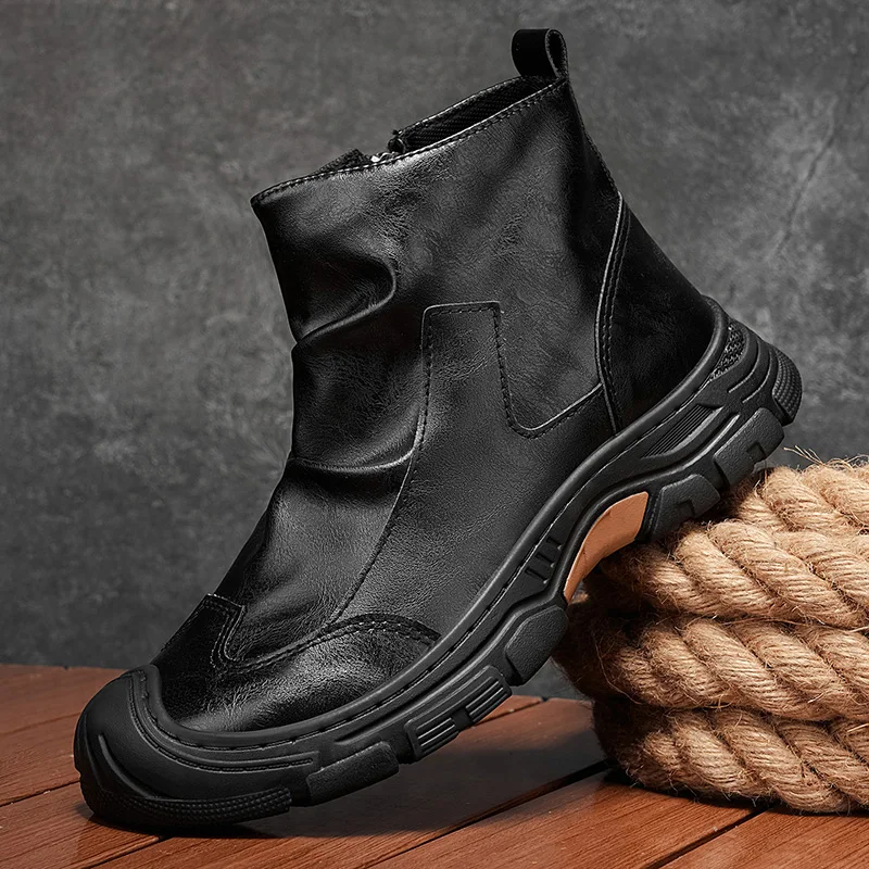Leatherworking Classic - Botas clásicas negras para hombre, botines