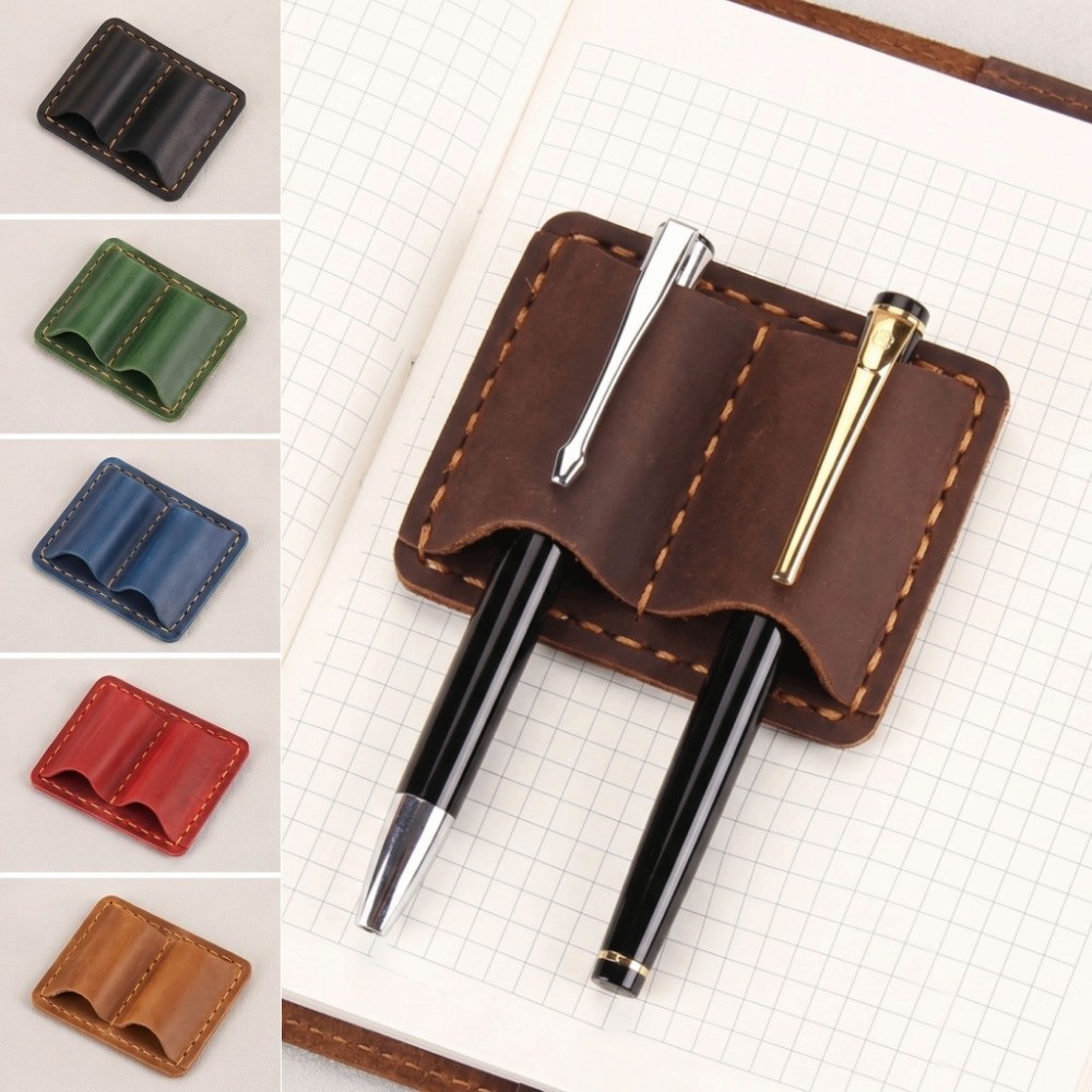 Leather Work Notebook - Portaplumas Doble de Cuero Vintage, Elegante