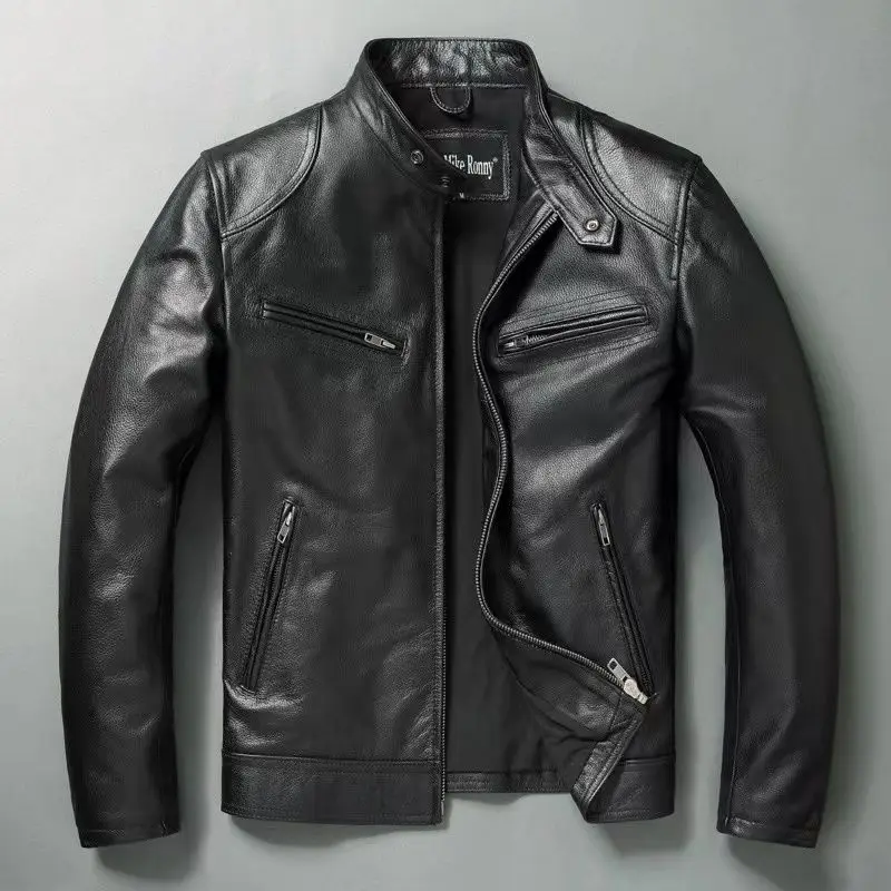 Leather Work Jacket - Chaqueta de cuero genuino para hombre,